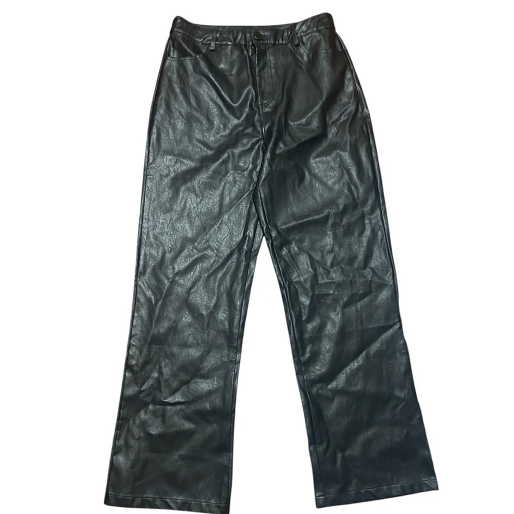 NWT Le Lis Faux Leather Black Straight Leg Baggy Pants Women's Large 90's‎ Rock
